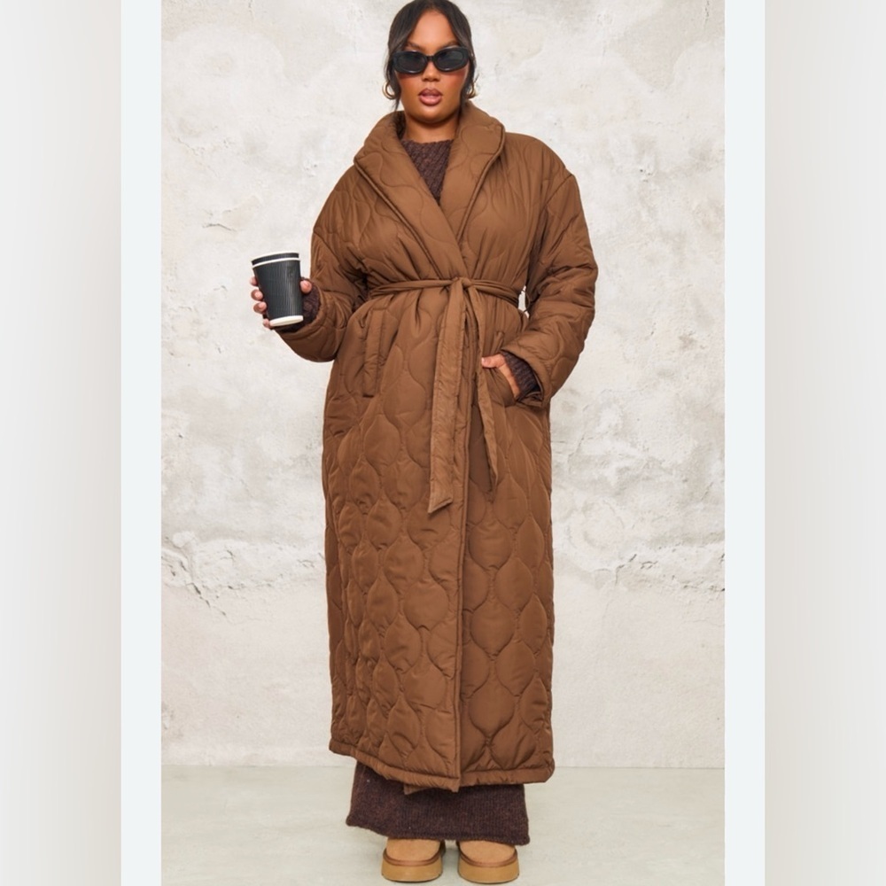 PrettyLittleThing Brown Quilted Robe
